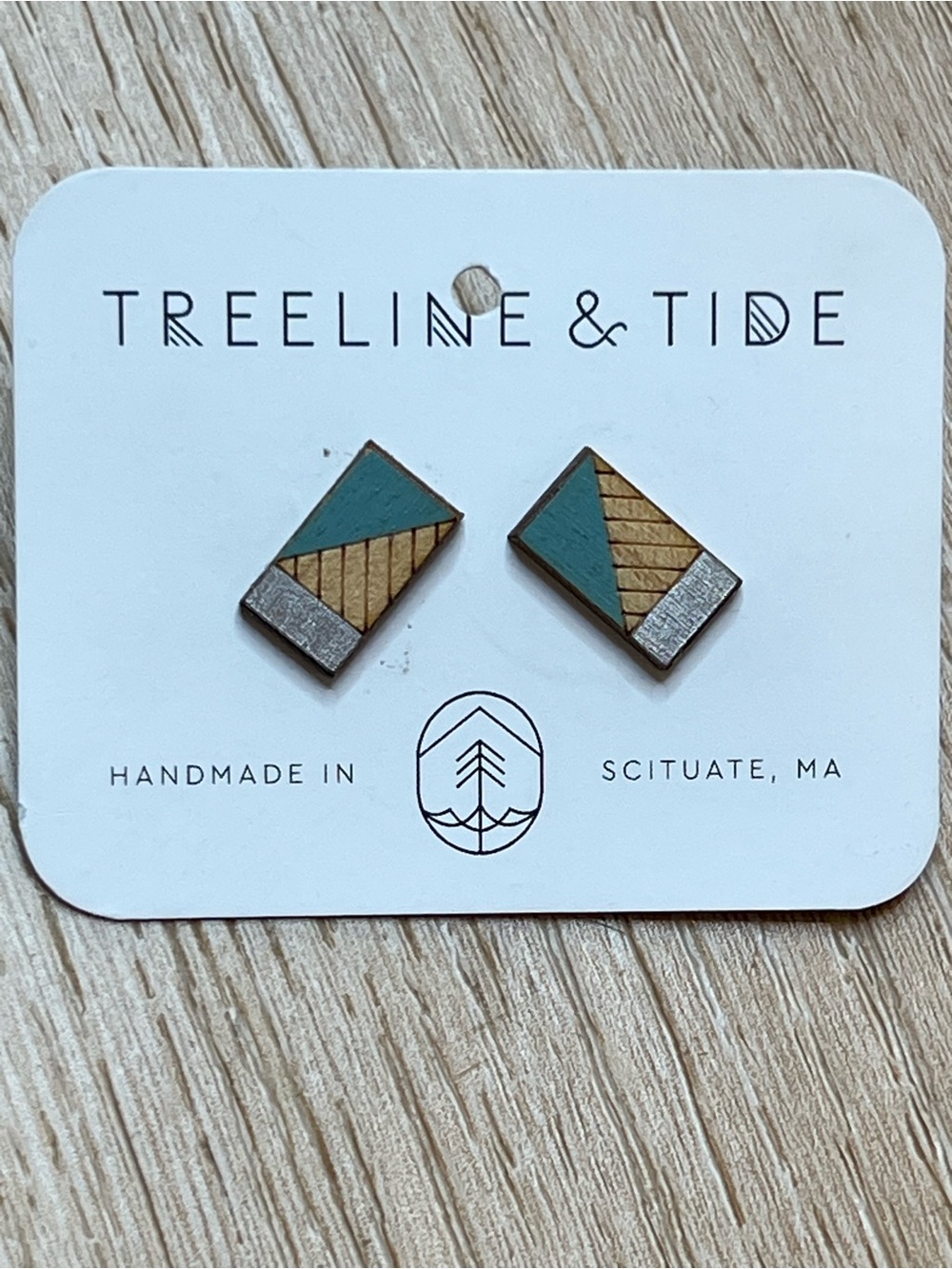 Treeline & Tide Rectangular Geometric Handmade Earrings Turquoise, Gold, Bronze